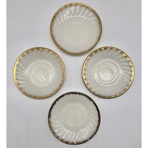 Vintage Fire King Ware Milk Glass Saucers 5.25 Inches With Gold Rims Set of Four